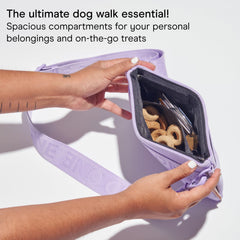 Wild One Treat Pouch worn as a fanny pack for hands-free dog-walking.