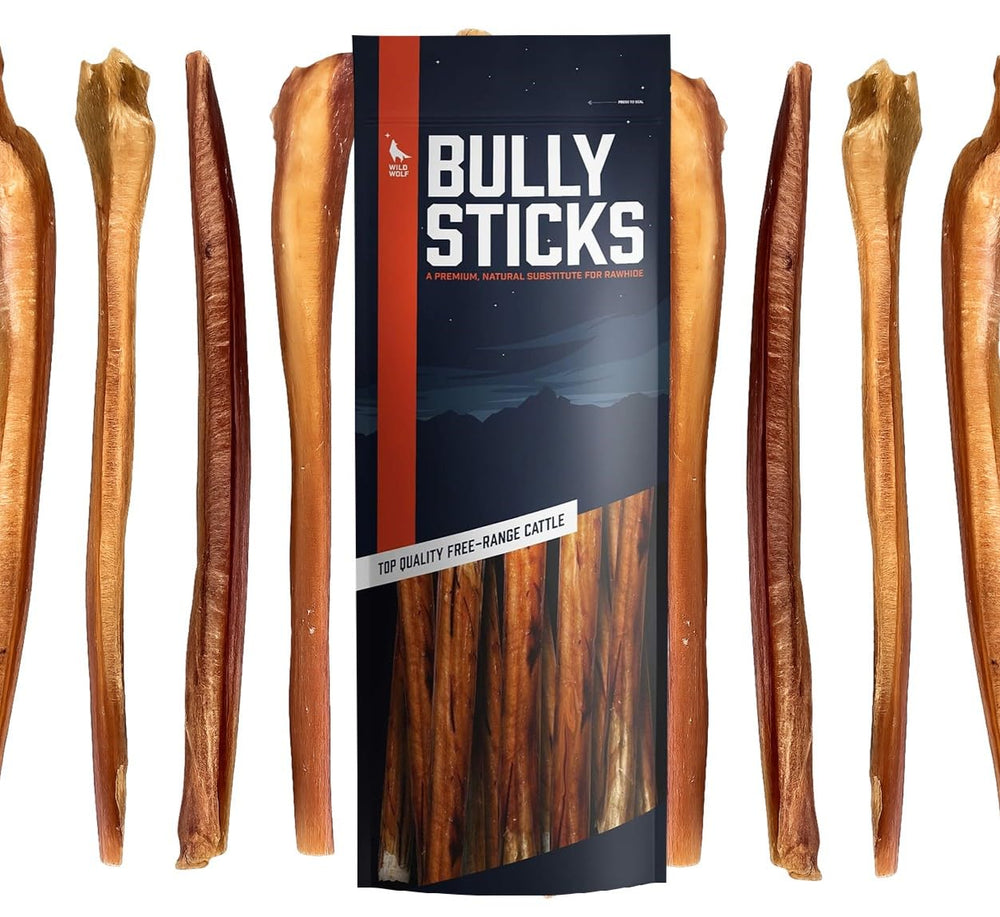Wild Wolf half-cut bully sticks front view for small dogs with thinner chew