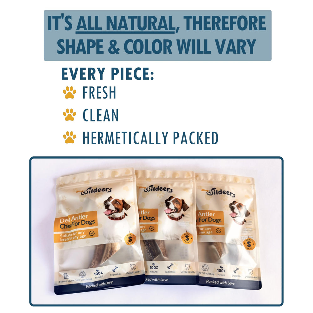 Wildeers antler chews packaged for freshness and minimal mess.