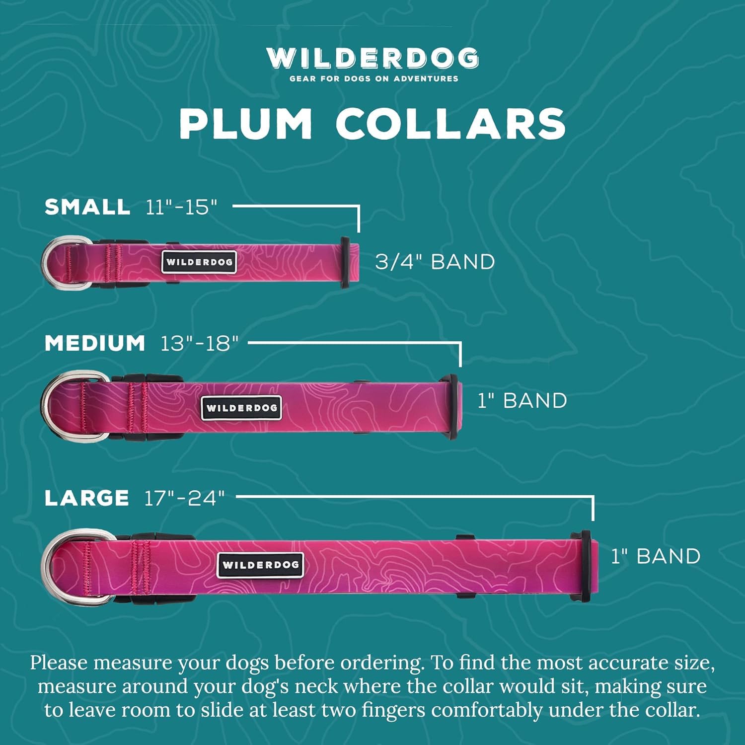 Wilderdog adjustable strap close-up with sizing chart for proper fit