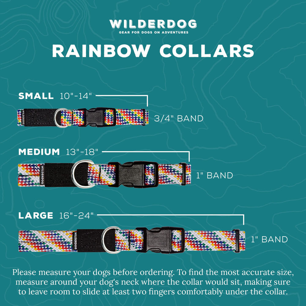 Wilderdog climbing rope collar rainbow pattern adds bold style for outdoor adventures.