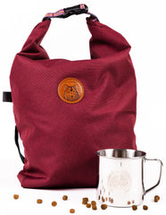 Wilderdog doggie bag with mug included for easy kibble scooping on trips