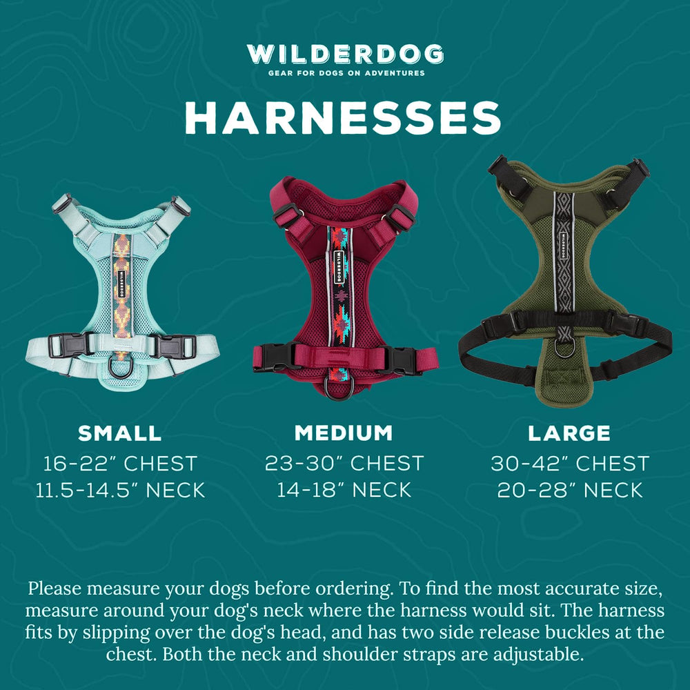 Wilderdog olive harness with D-ring chest attachment enables hands-free trail control