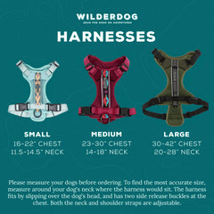 Wilderdog olive harness with D-ring chest attachment enables hands-free trail control
