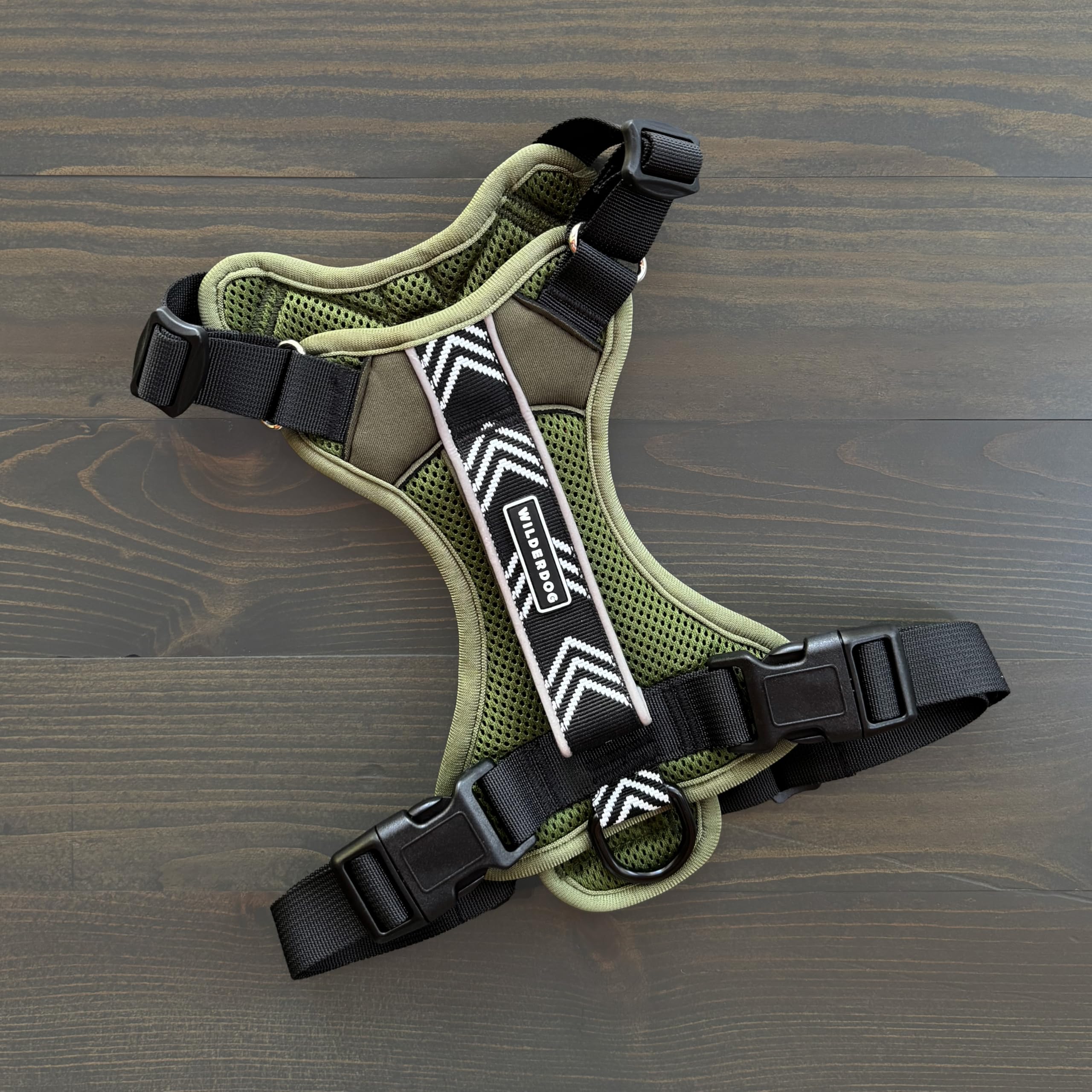 Wilderdog olive trail-ready harness complements car camping and backpacking