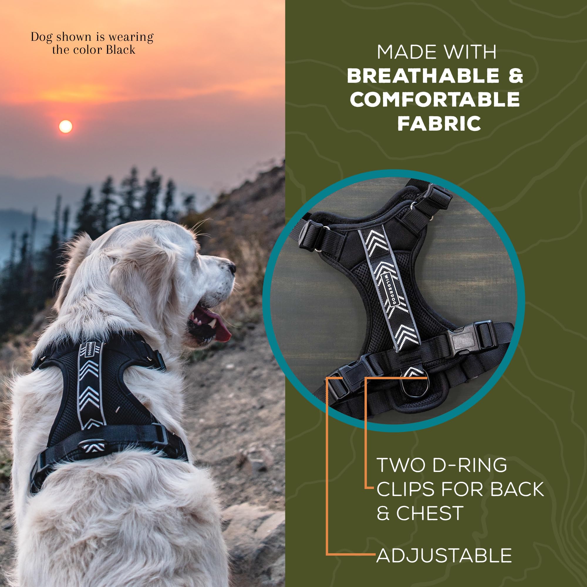 Wilderdog Lightweight Harness adjustable neck strap for snug, breathable fit