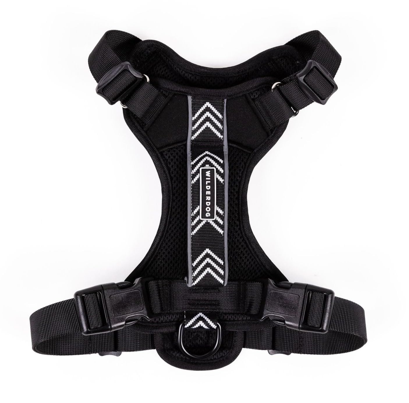 Wilderdog Lightweight Harness front view in black for comfortable daily walks