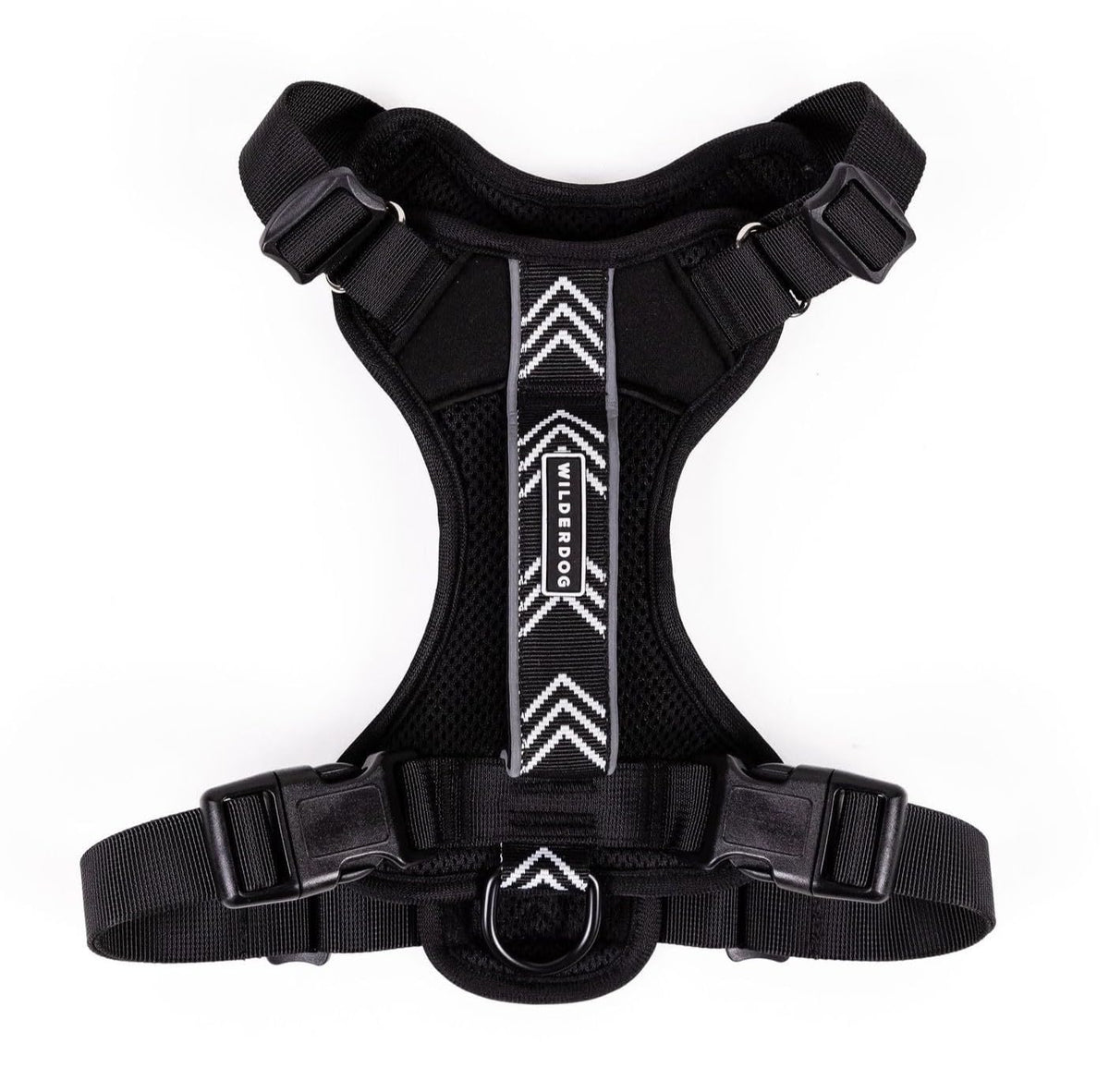 Wilderdog Lightweight Harness front view in black for comfortable daily walks