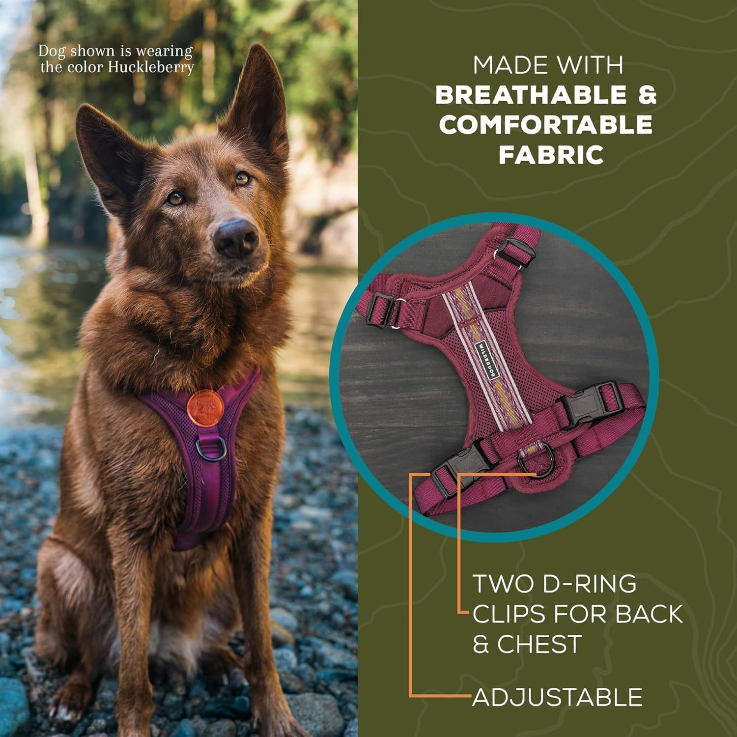 Wilderdog harness top handle demonstrates lifting over obstacles on trails.