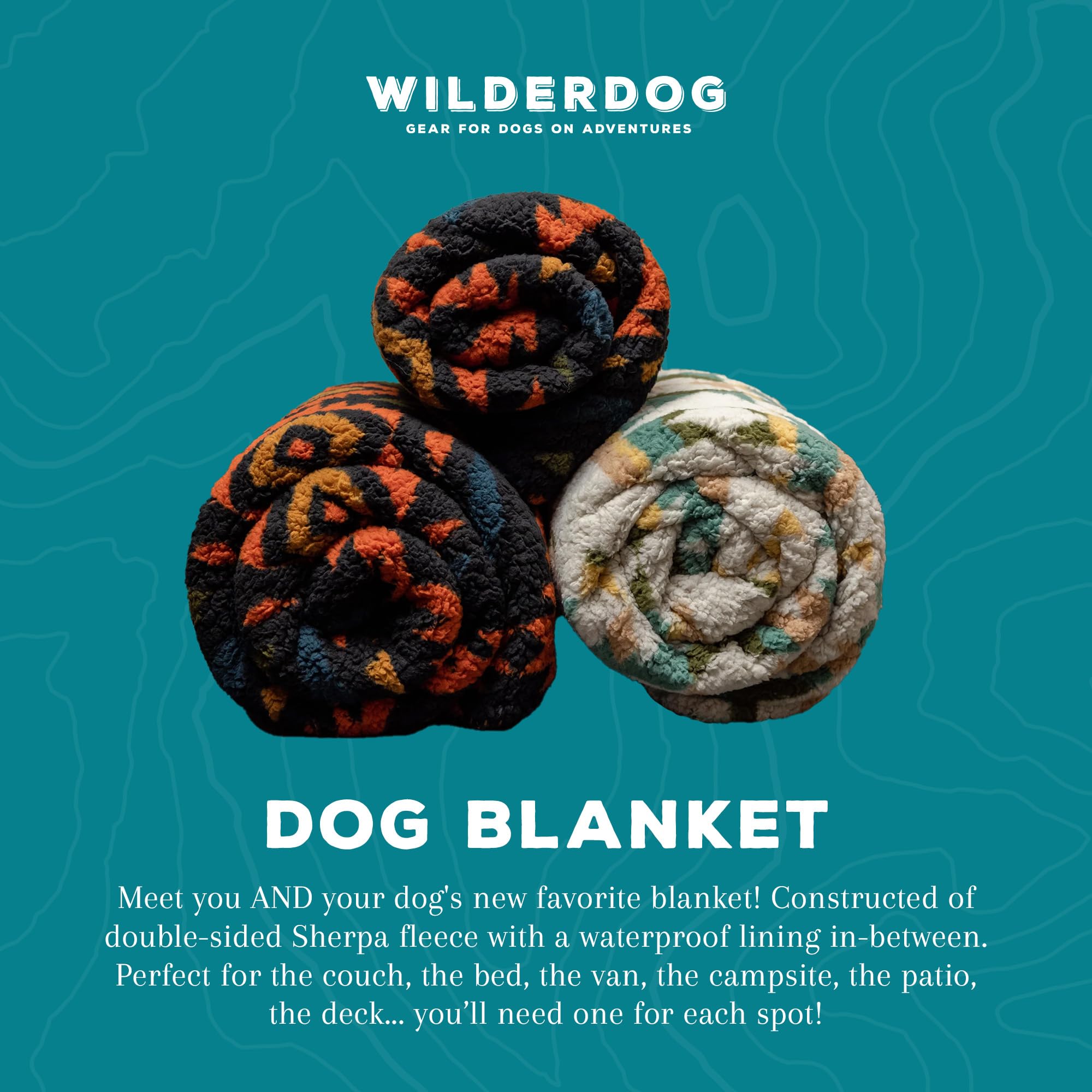 Wilderdog Sherpa fleece waterproof dog blanket olive packable in luggage