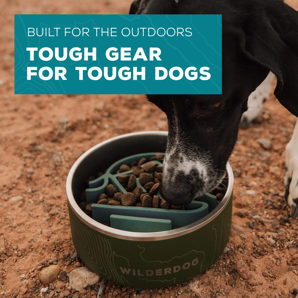 Wilderdog Slow Feeder Bowl fits large 64oz bowls for versatility.