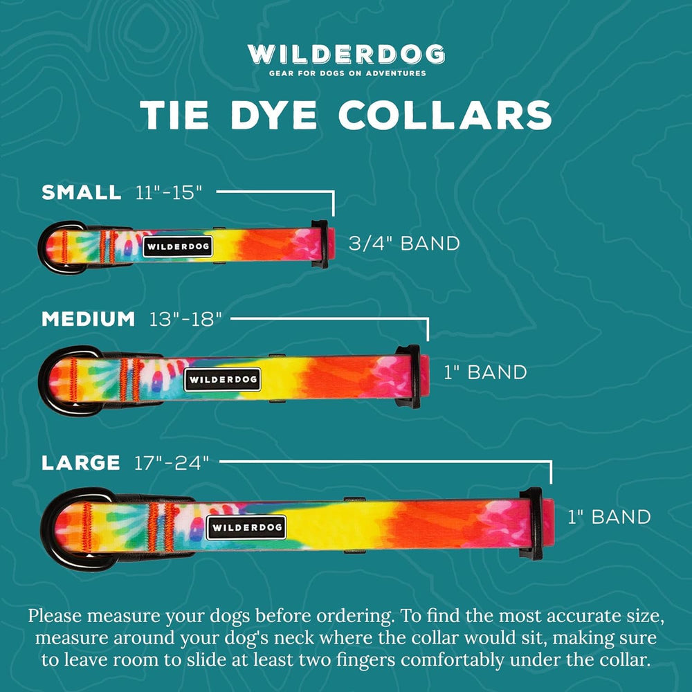 Wilderdog tie-dye adjustable collar medium demonstrates two-finger comfort fit.
