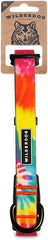 Wilderdog tie-dye waterproof collar closeup showing water and dirt repellent coating for outdoor adventures.