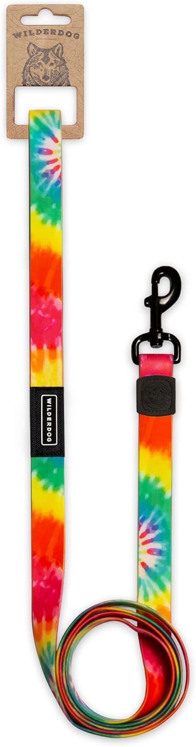 Wilderdog waterproof leash in tie-dye pattern, 6ft length ideal for wet hikes and quick cleanup.