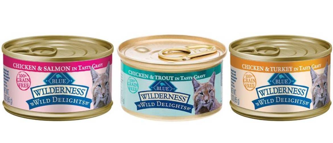 Wilderness Wild Delights variety-pack can shows grain-free cat food for balanced meals.