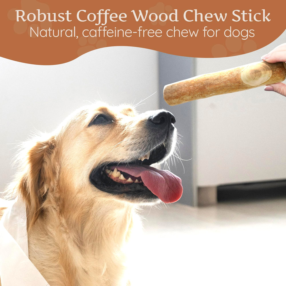 Wildfang coffee wood dog chew durability image conveys long-lasting chew for powerful chewers.