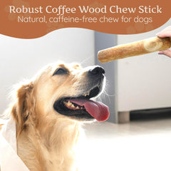 Wildfang coffee wood dog chew durability image conveys long-lasting chew for powerful chewers.
