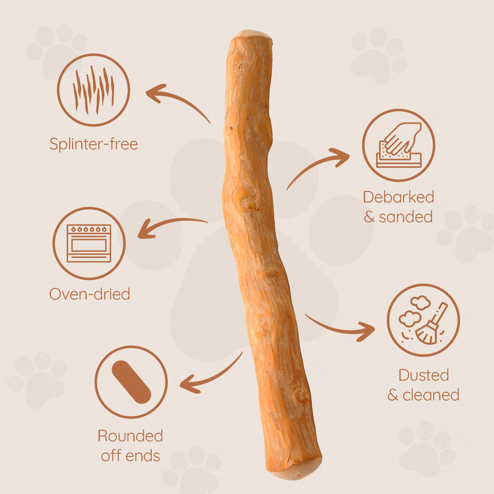 Wildfang coffee wood dog chew puppy teething image shows soothing, safe dental alternative.