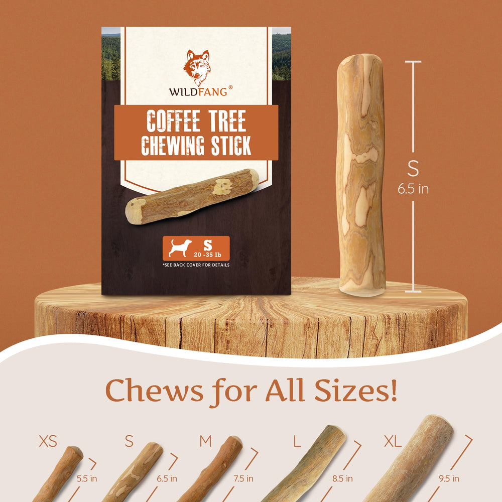 Wildfang Coffee Wood Dog Chew Small in use demonstrates durable chewing action