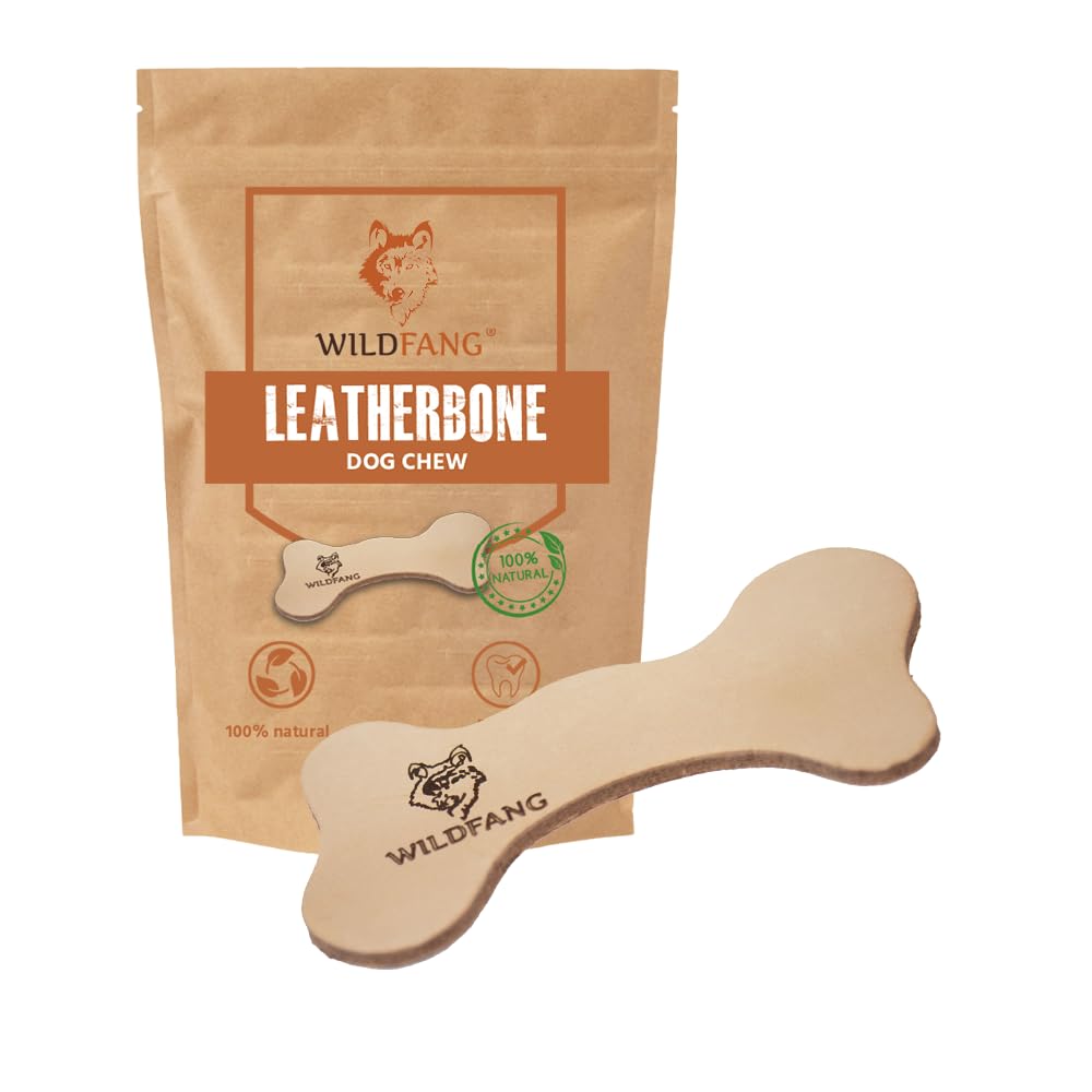 Wildfang Leather Dog Toy Large front view—durable chew for teething relief.
