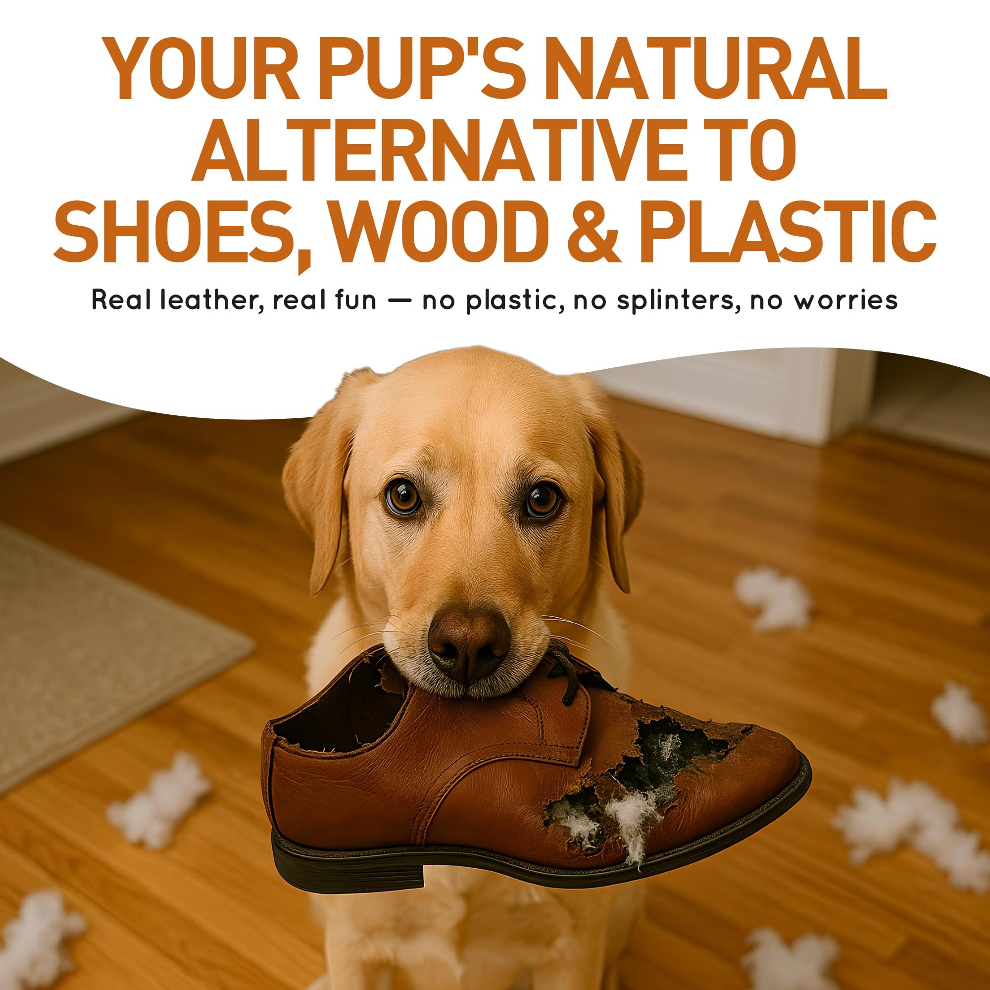 Wildfang Leather Dog Toy Large surface closeup—long-lasting greased leather for durability.