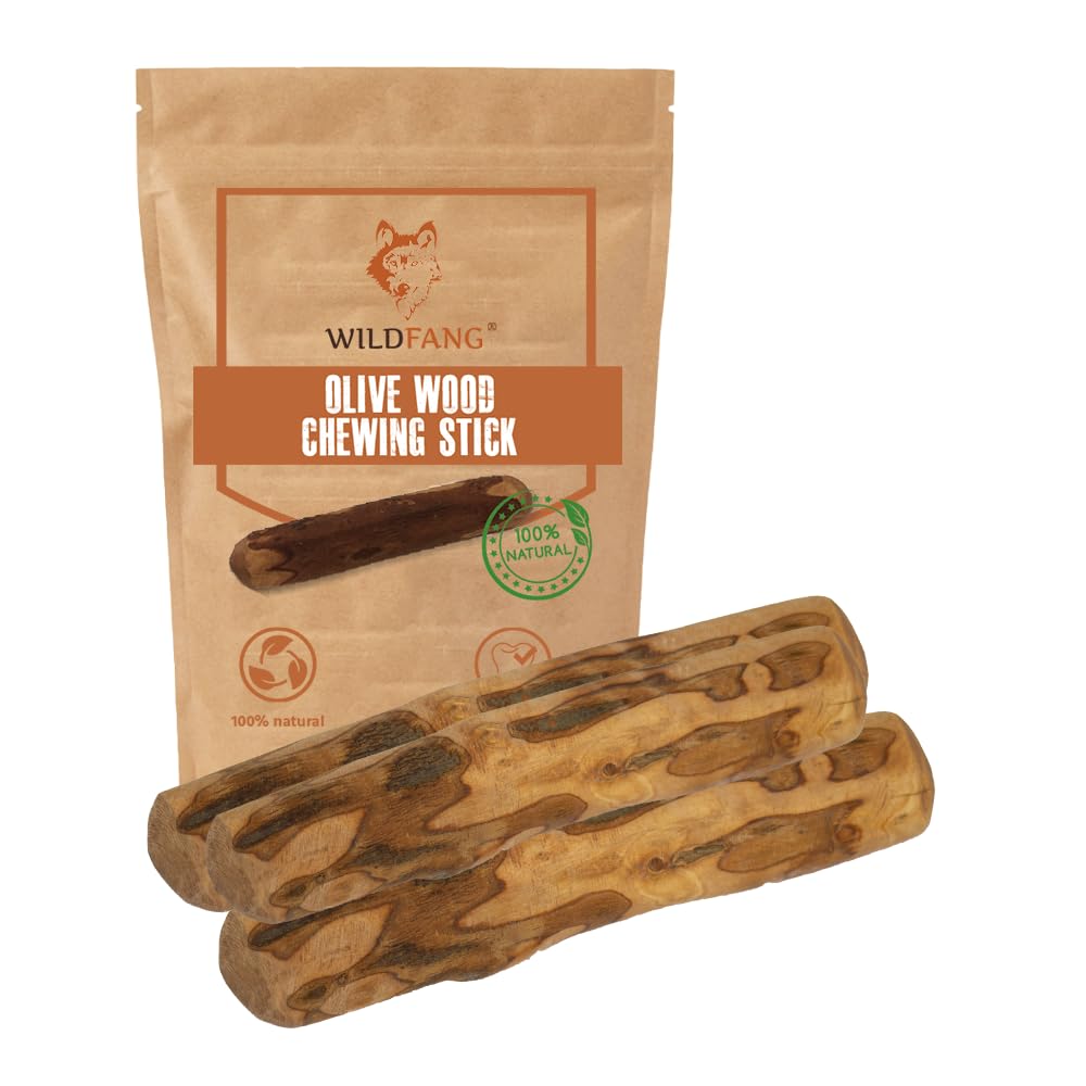 Wildfang Olive Wood chewing stick large closeup shows durable, satisfying chews.