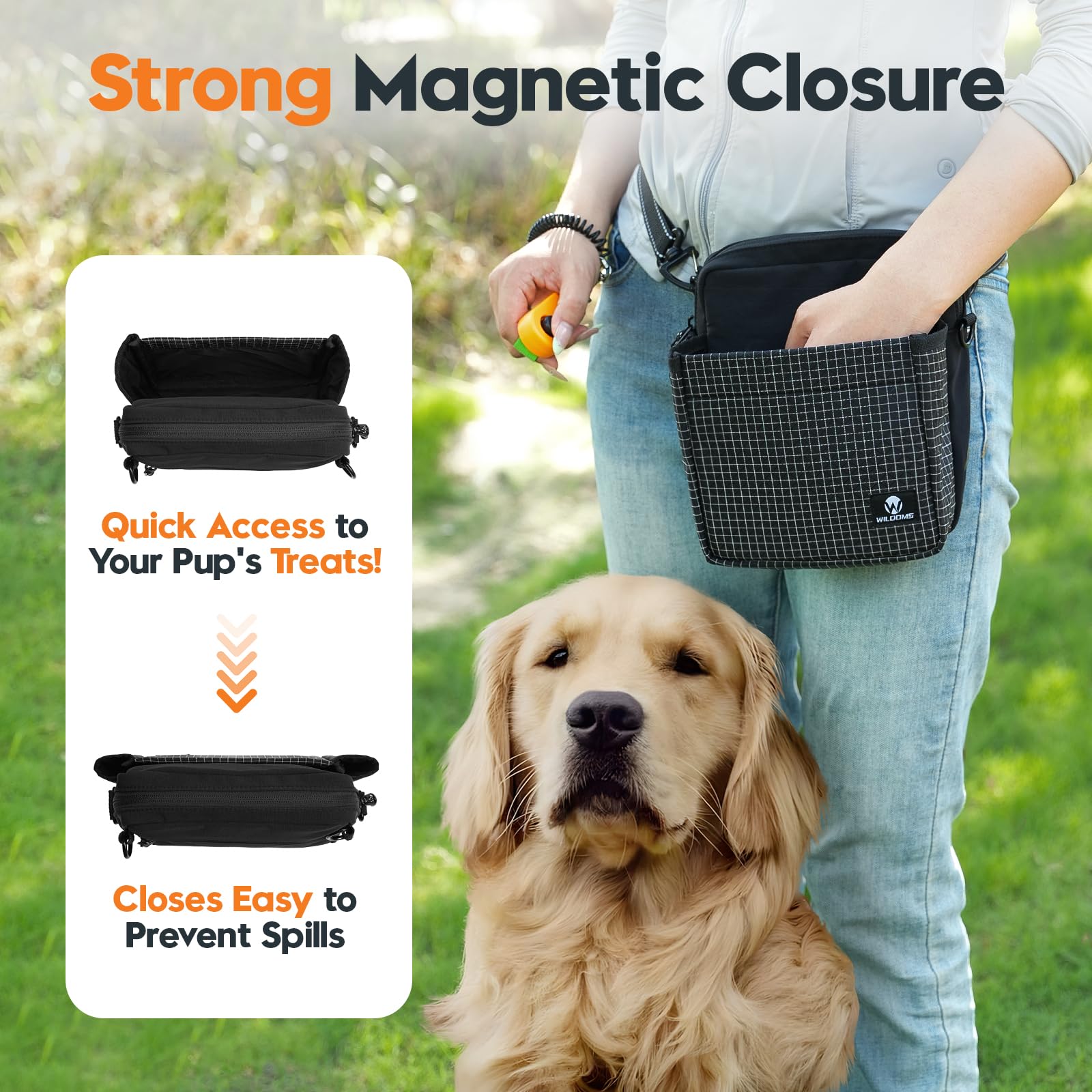 WILDOMS adjustable strap demonstrates waist or crossbody carry.