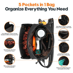 WILDOMS dog treat pouch with built in poop bag dispenser for easy cleanup.