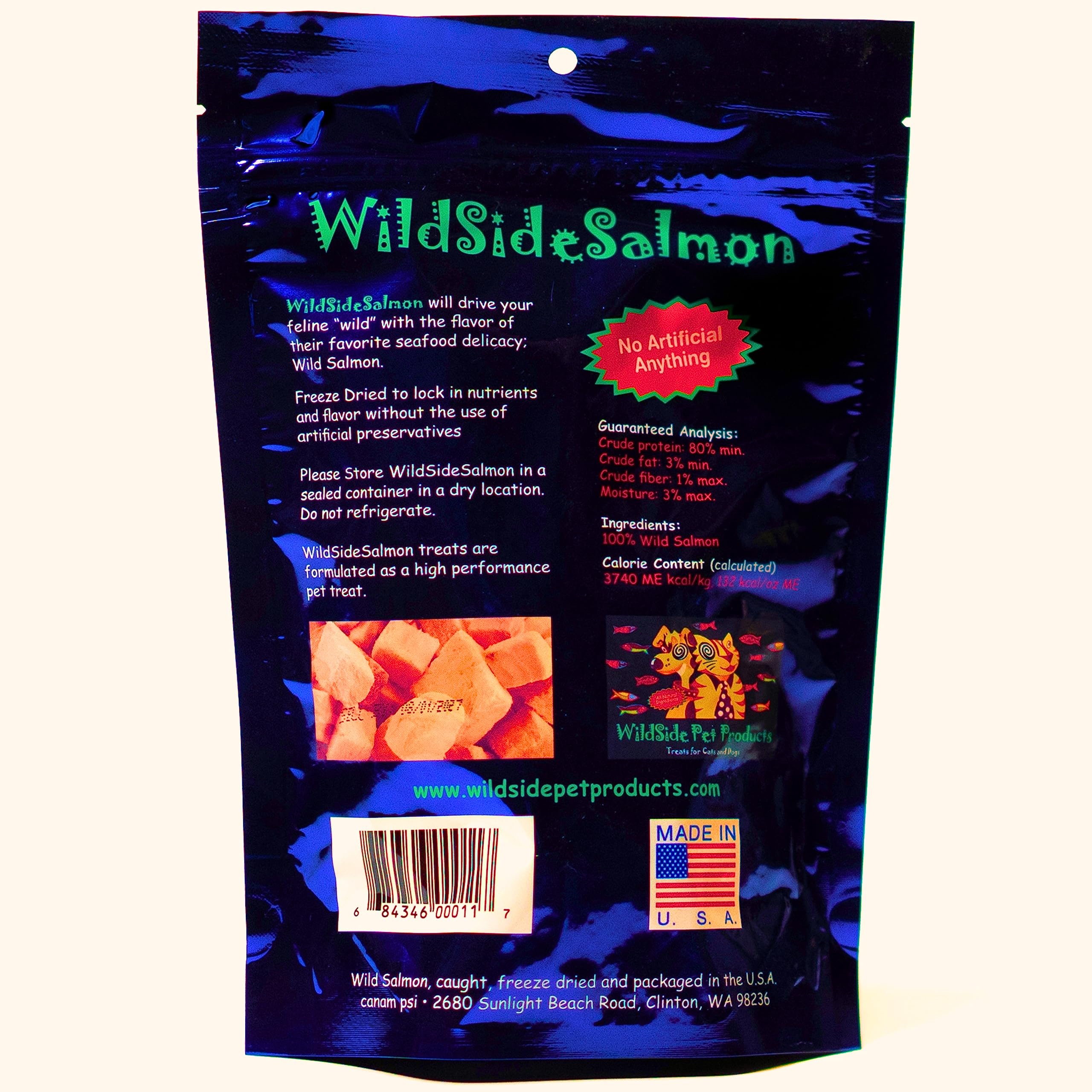 WildSideSalmon omega-3 rich treats may support coat and skin health.