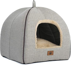 WINDRACING cat bed cave large beige side view: spacious cozy interior for stretch naps