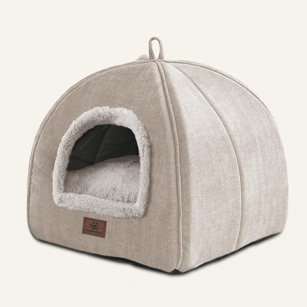 WINDRACING cat bed large beige arch-top for extra space and cozy hideaway.