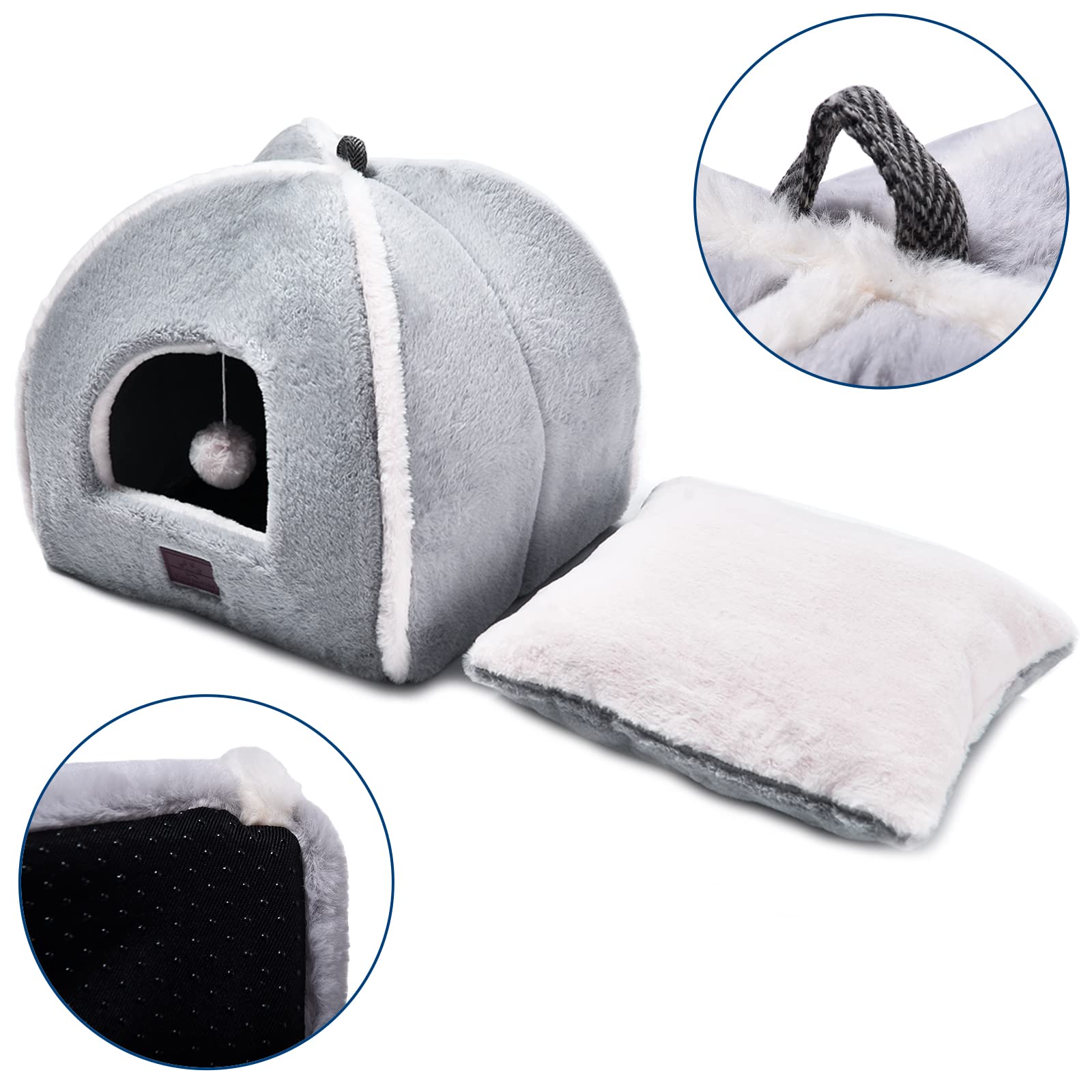 WINDRACING cat bed large grey inside reveals plush fur lining for warm snuggles