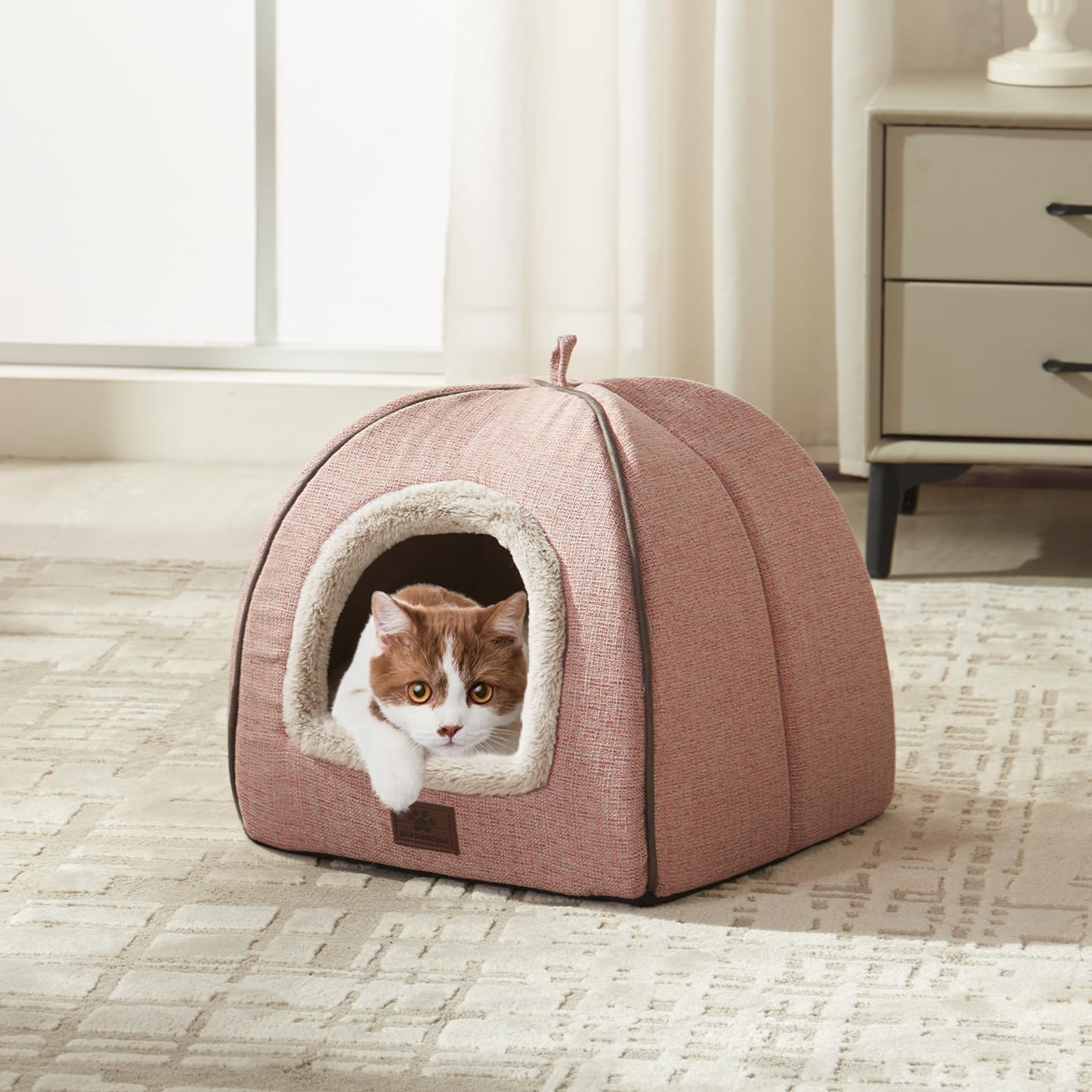 WINDRACING cat bed plush interior pink provides warm cozy shelter