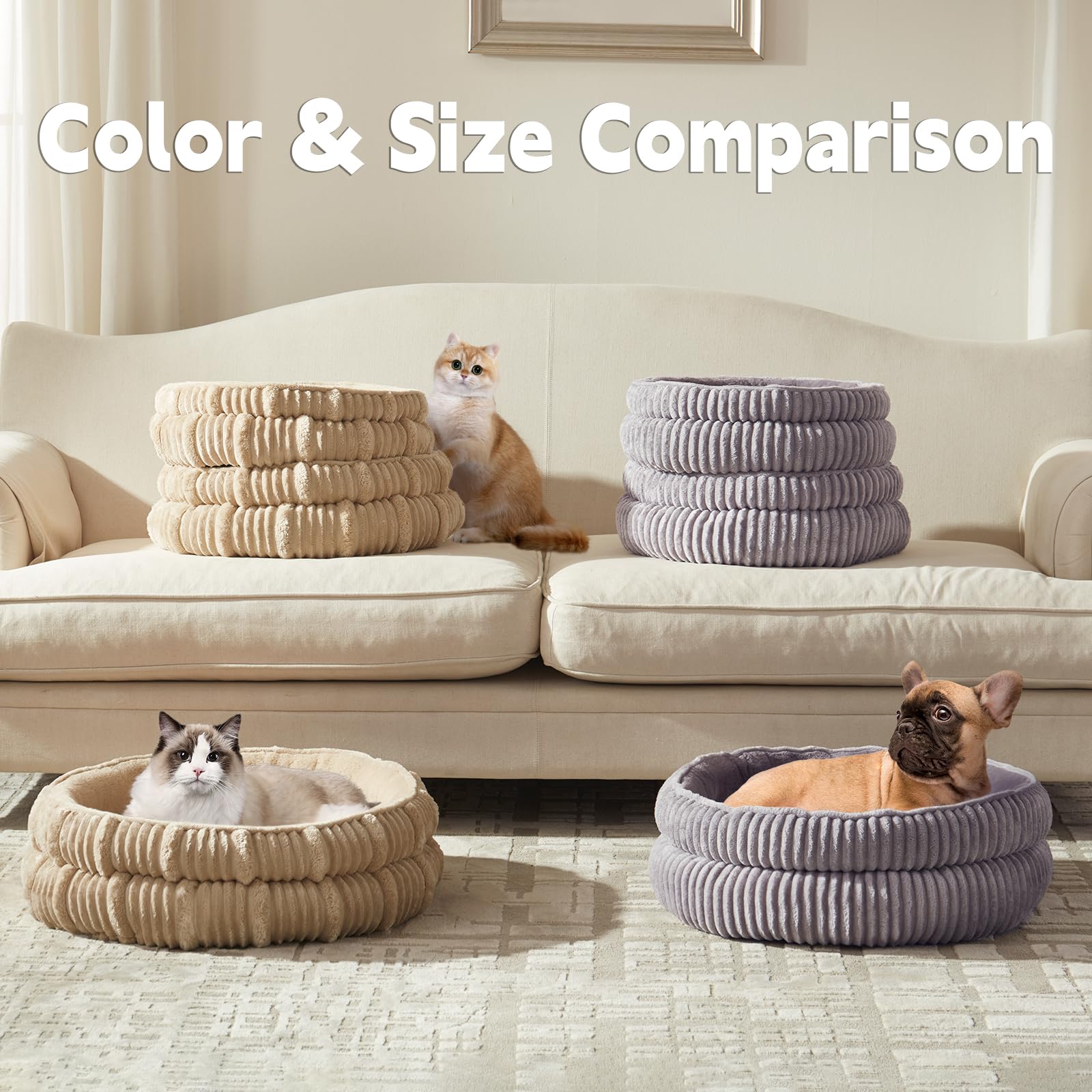 WindRACING cat bed round gray plush fleece detail enhances softness