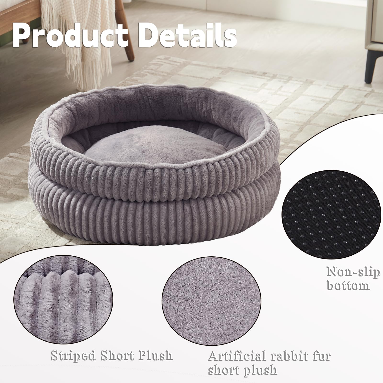 WindRACING cat bed round gray side bolster highlights head and neck support