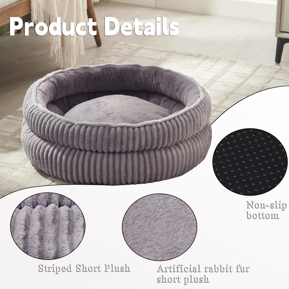 WindRACING cat bed round gray side bolster highlights head and neck support