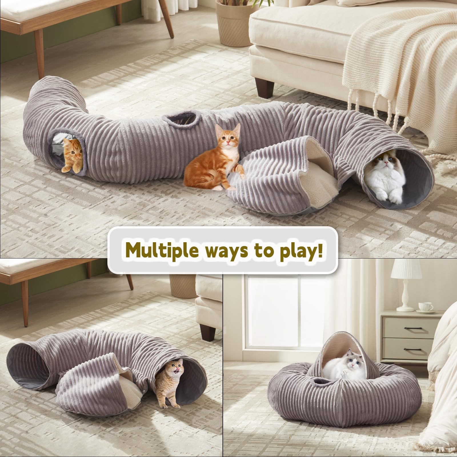 WindRACING cat donut tunnel with fluffy ball invites gentle play and exploration.