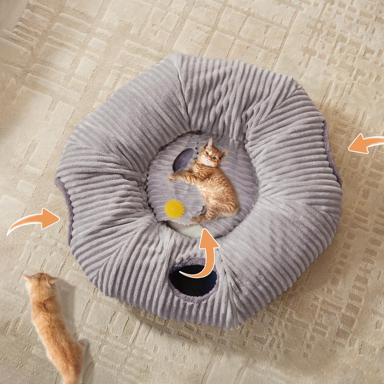 WindRACING cat tunnel bed collapsible frame stores compactly after use.