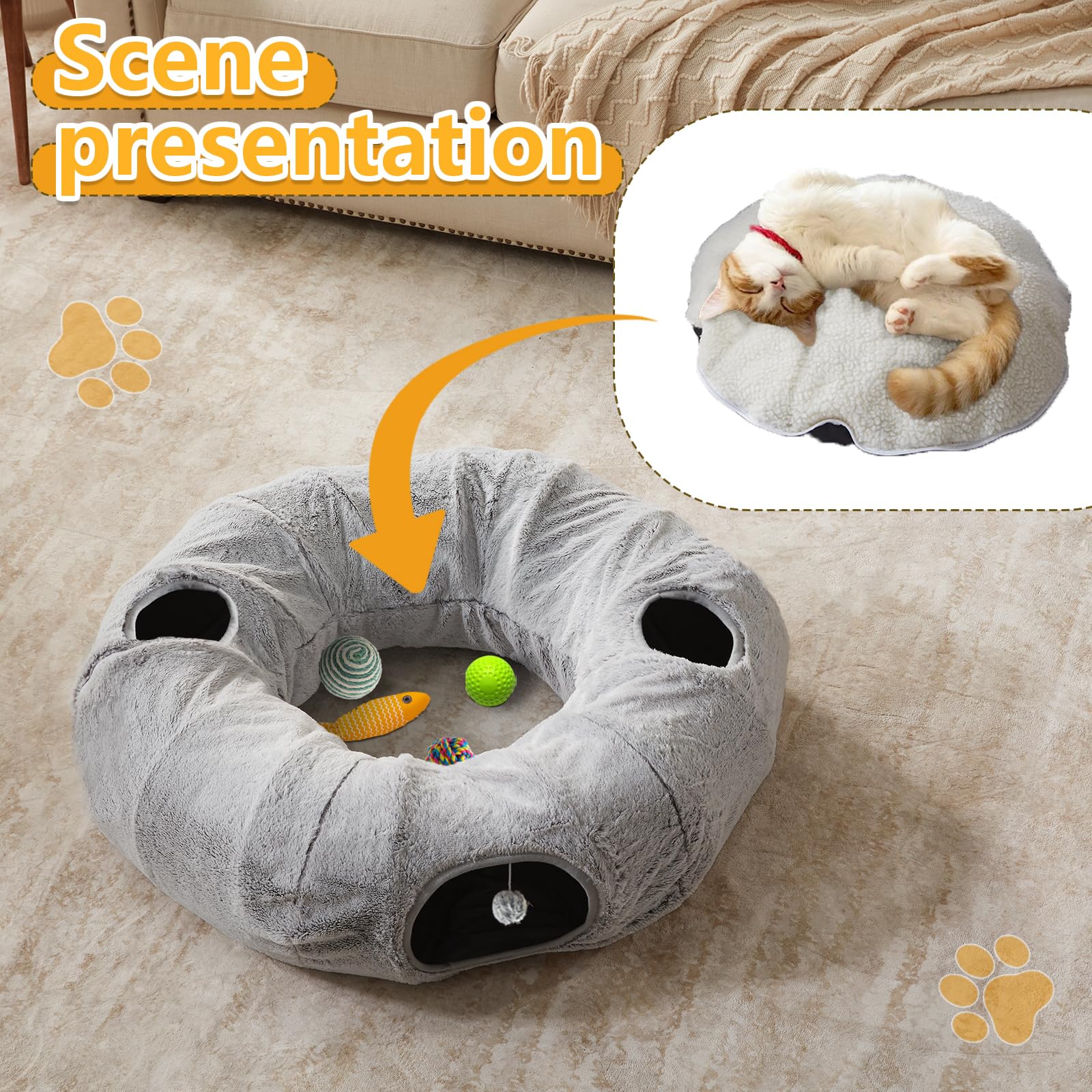 WINDRACING cat tunnel bed grey washable cushion for simple cleaning