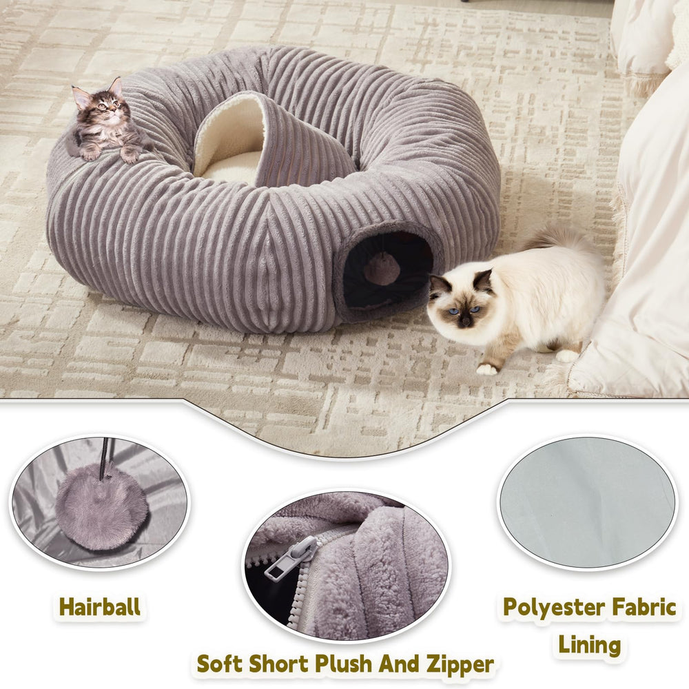 WindRACING cat tunnel bed features soft plush material for warm, comforting lounging.