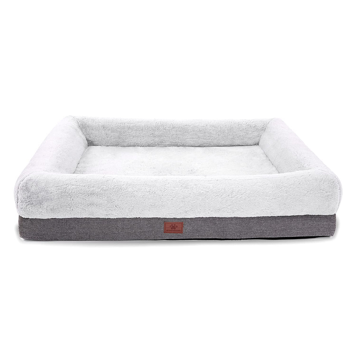 WINDRACING orthopedic dog bed large gray front view highlights bolster support for joints.