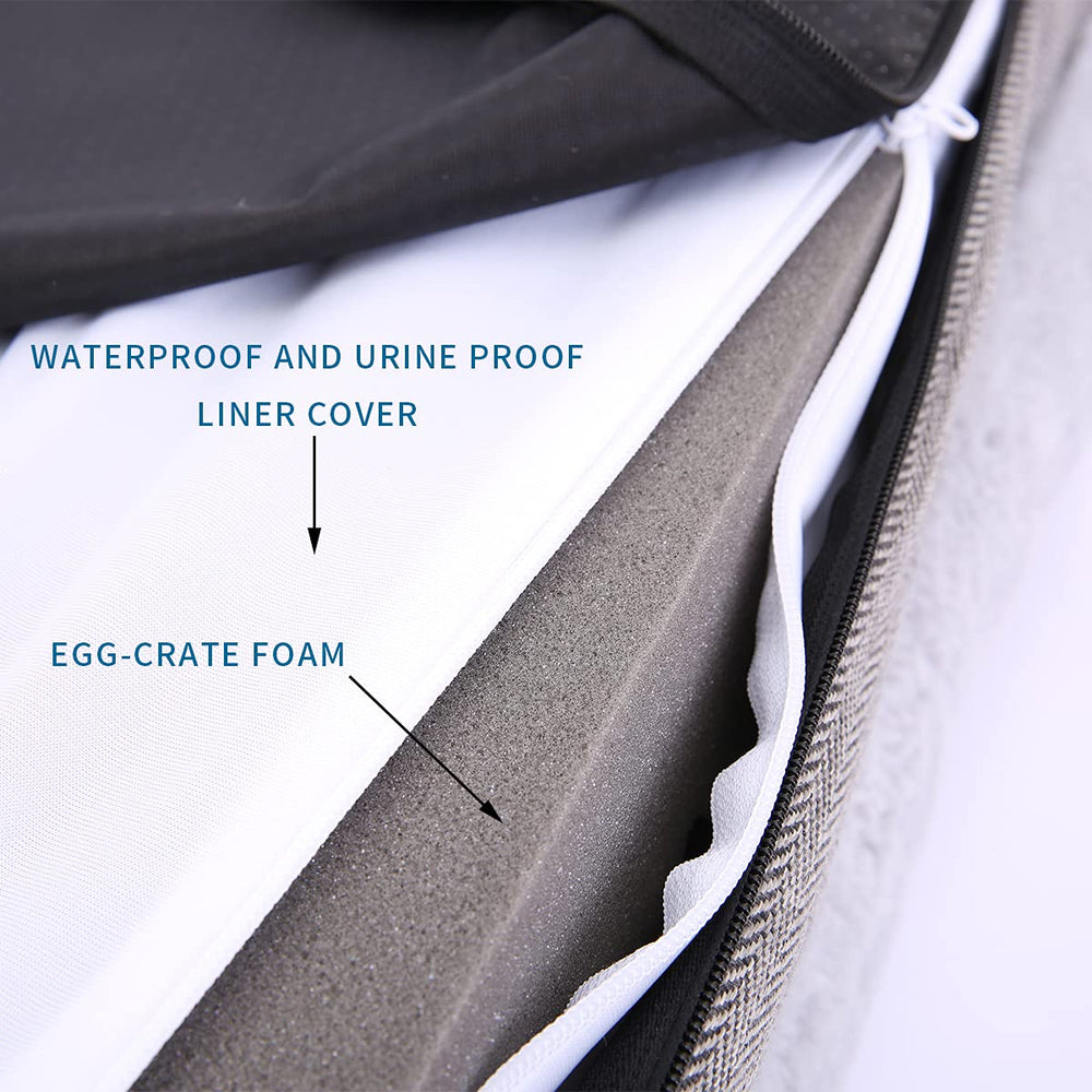 WINDRACING orthopedic dog bed large gray side view demonstrates non-skid bottom stability.