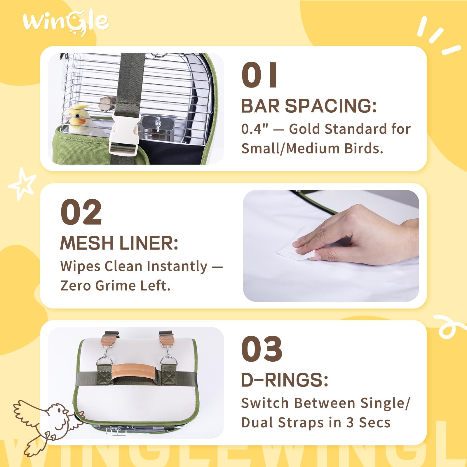 Wingle breathable mesh ensures airflow for comfortable, stress-free transport.