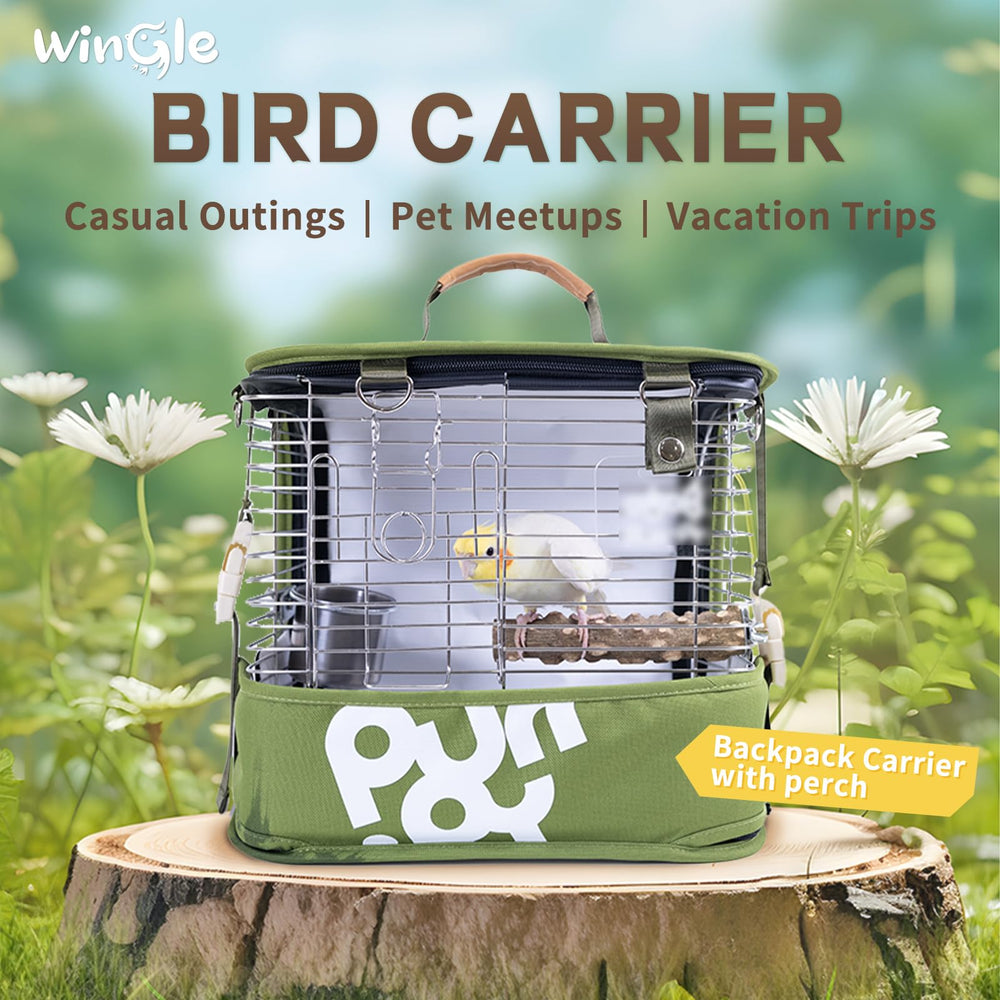Wingle 4-in-1 travel cage designed for cockatiels and similar small birds.