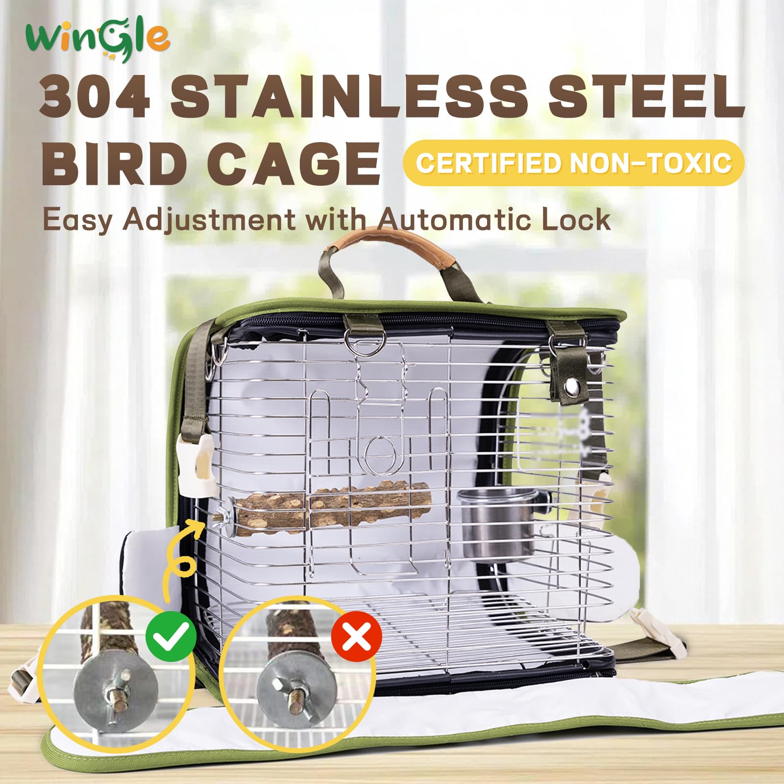 Wingle stainless-steel mesh keeps small birds visible while staying escape-proof.