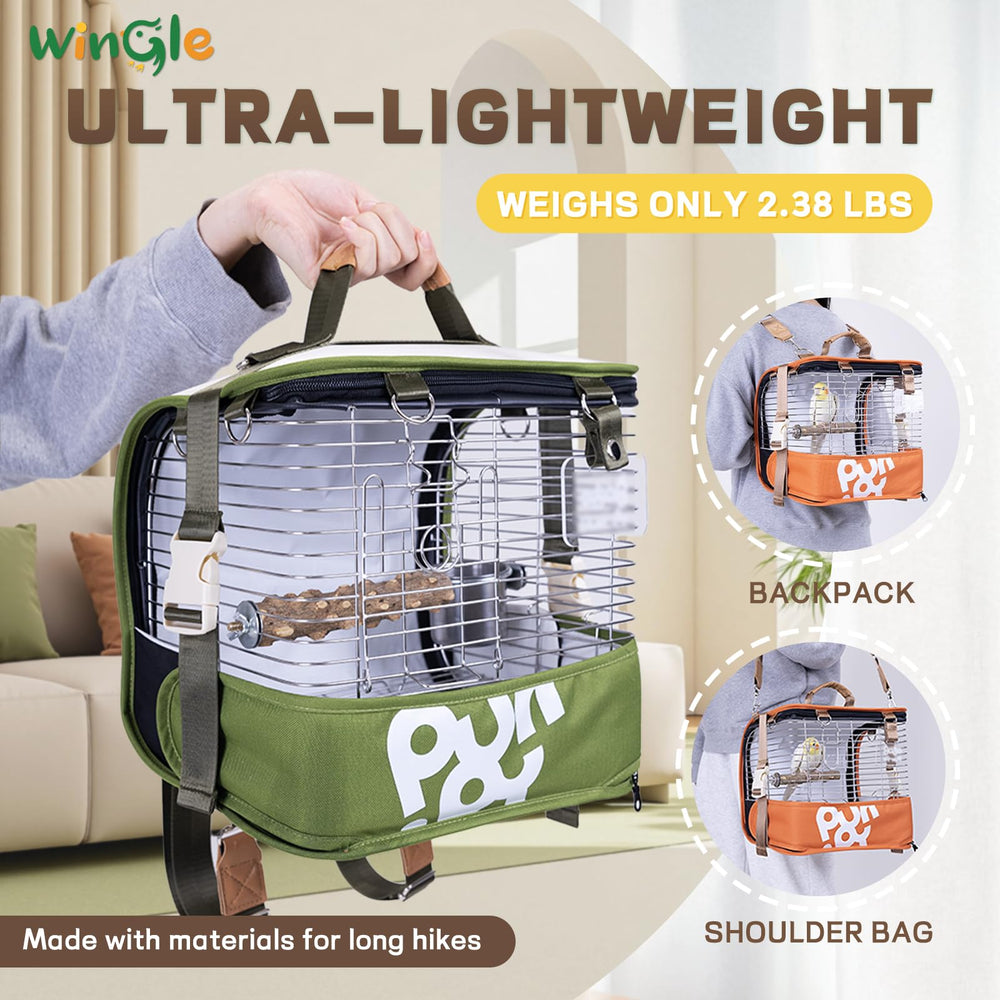 Wingle travel cage with backpack straps provides hands-free comfort on adventures.