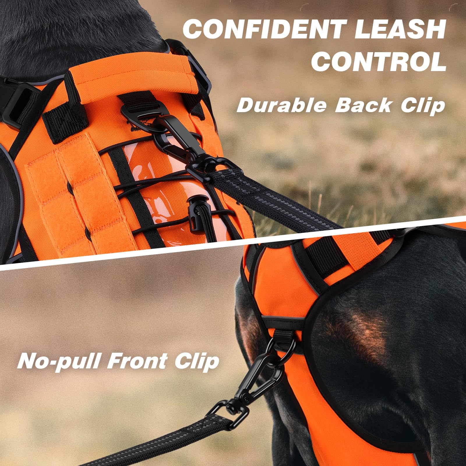 WINGOIN orange tactical dog harness D-ring close-up for controlled walking