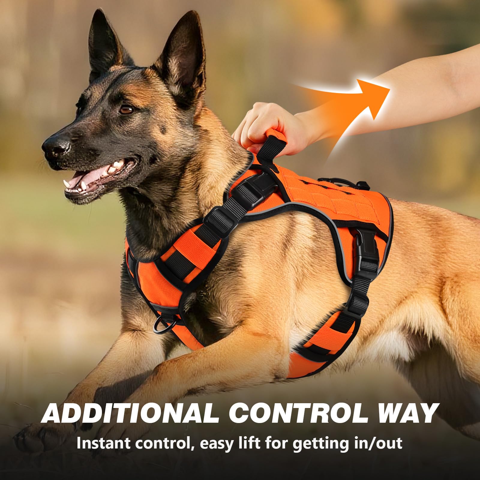 wingoin orange tactical harness handle closeup, strong grip for controlled walking