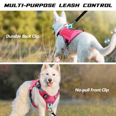 WINGOIN pink tactical dog harness handle close-up shows strong grip for quick control.