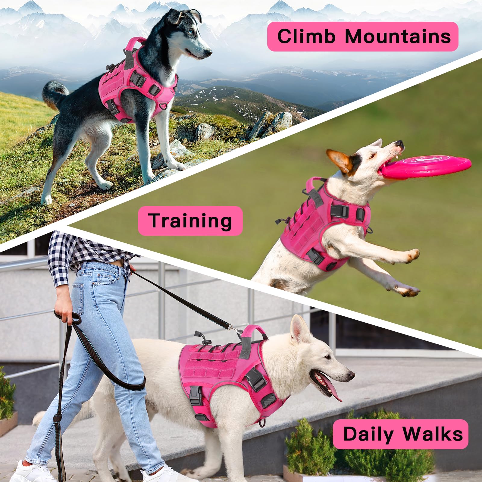 WINGOIN pink tactical dog harness inner mesh close-up highlights breathable comfort.